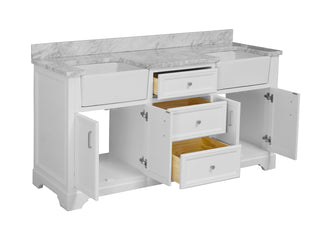 Zelda 72-inch Double Farmhouse Vanity White Cabinet Marble Top - Interior