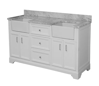 Zelda 72-inch Double Farmhouse Vanity White Cabinet Marble Top - Side